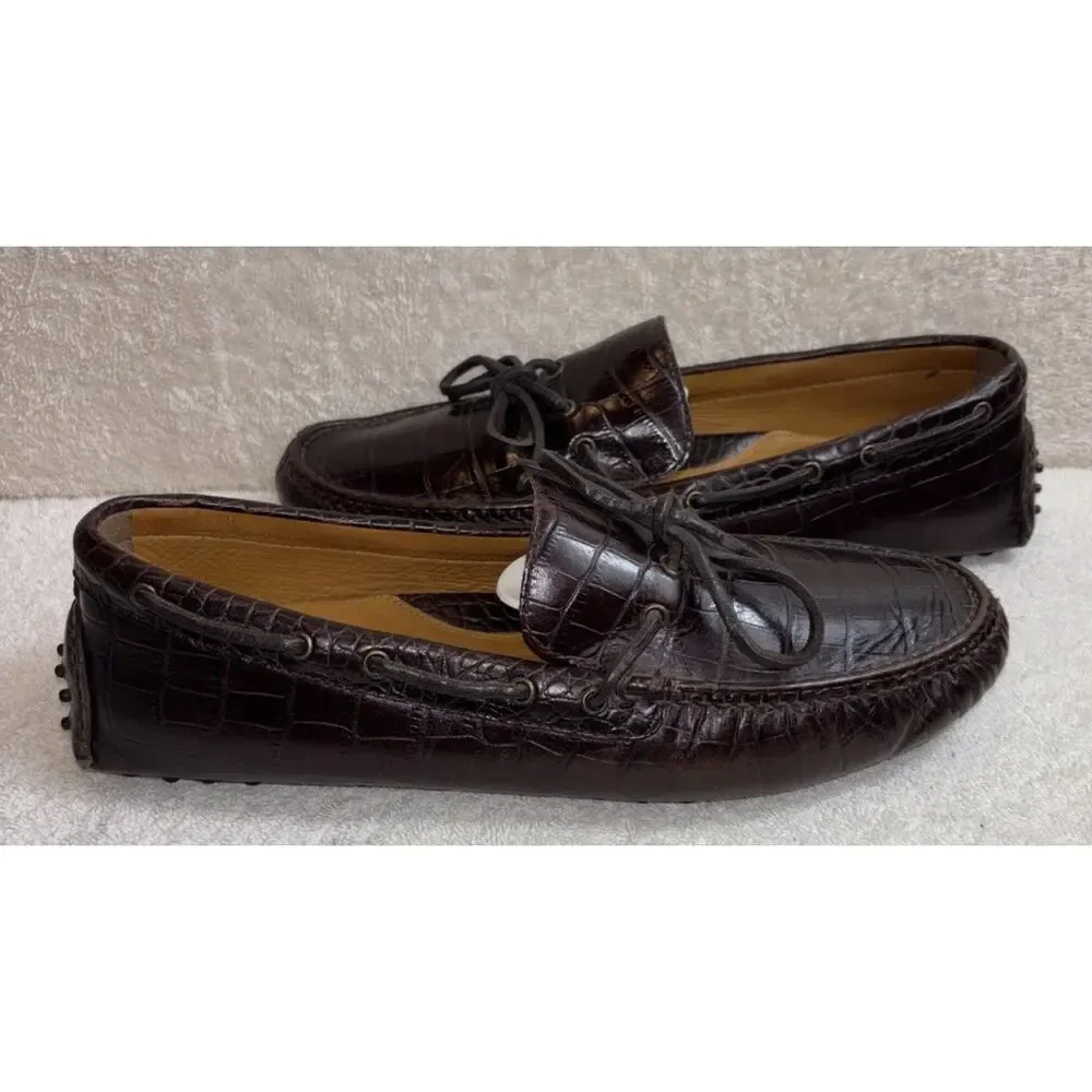 Cole Haan Men 10.5 M Brown Leather Croc Embossed Driving Loafers C07910 Shoes